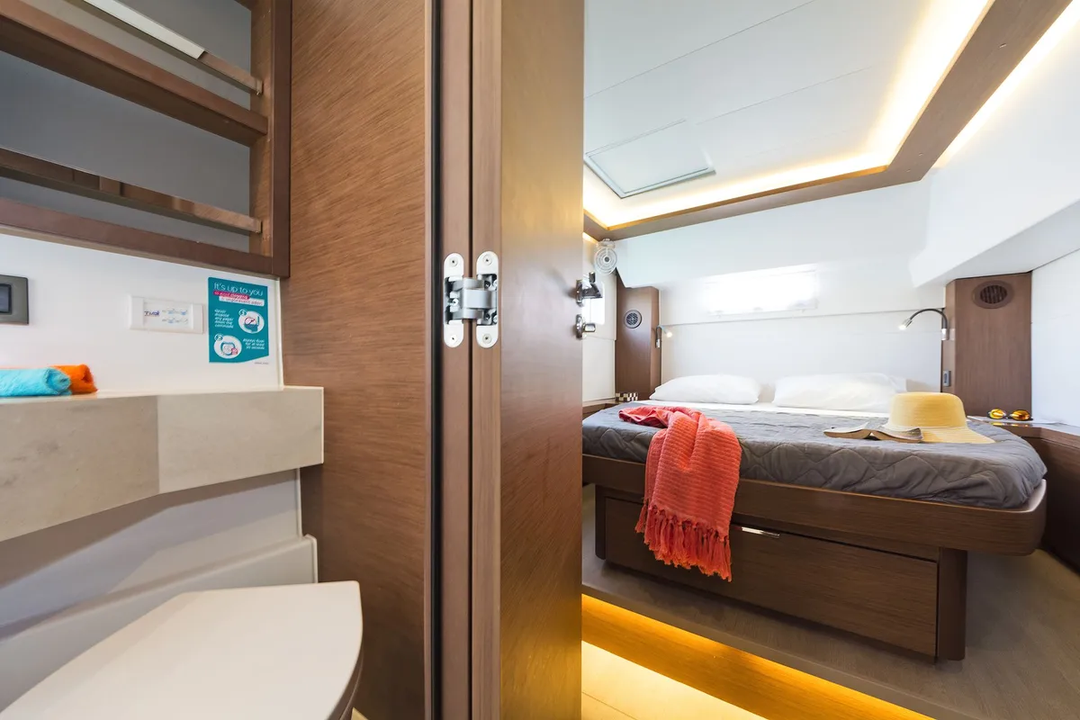 Cabin on No Worries, a Lagoon 46 catamaran at Municipal Unit of Rhodes, Greece