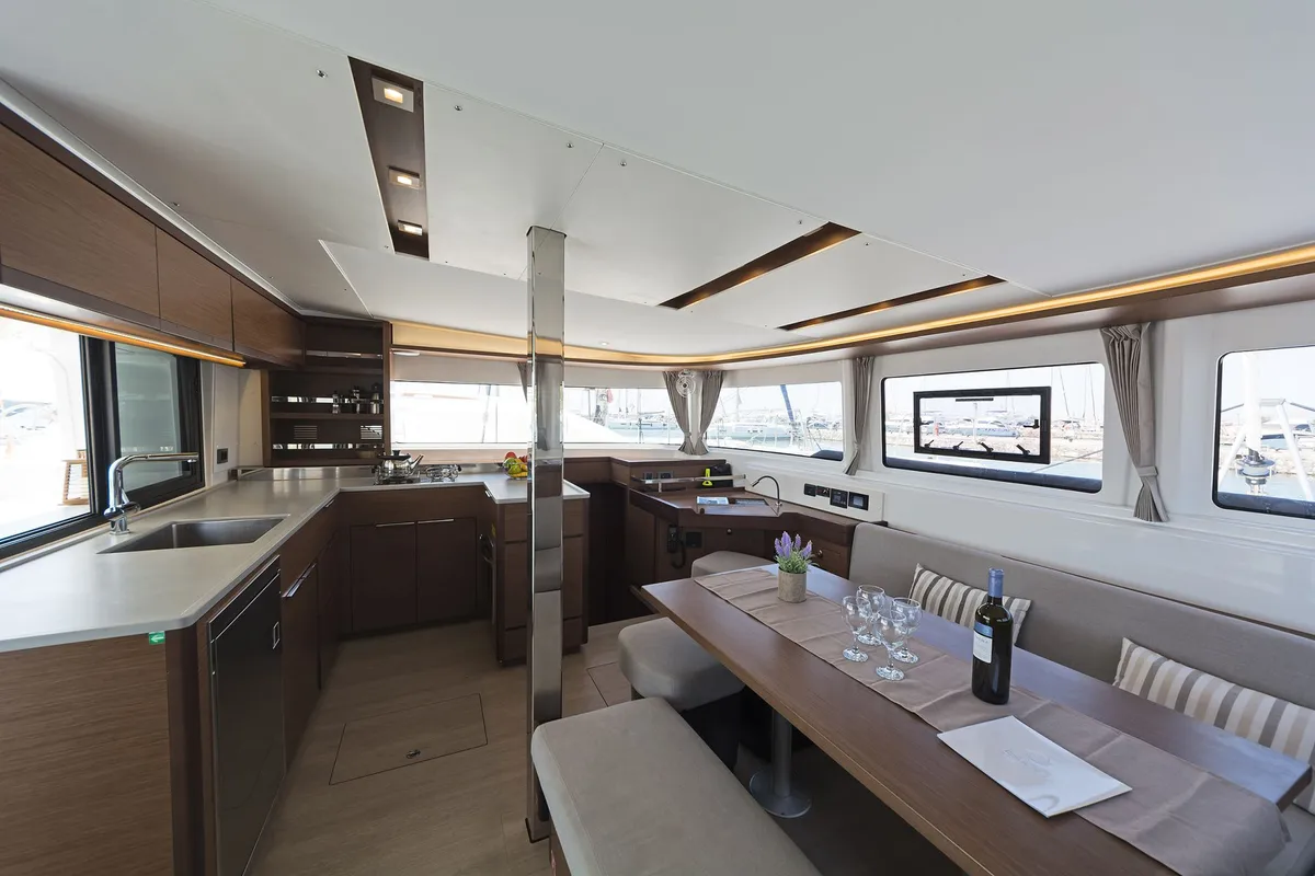 Galley of No Worries, a Lagoon 46 catamaran at Municipal Unit of Rhodes, Greece