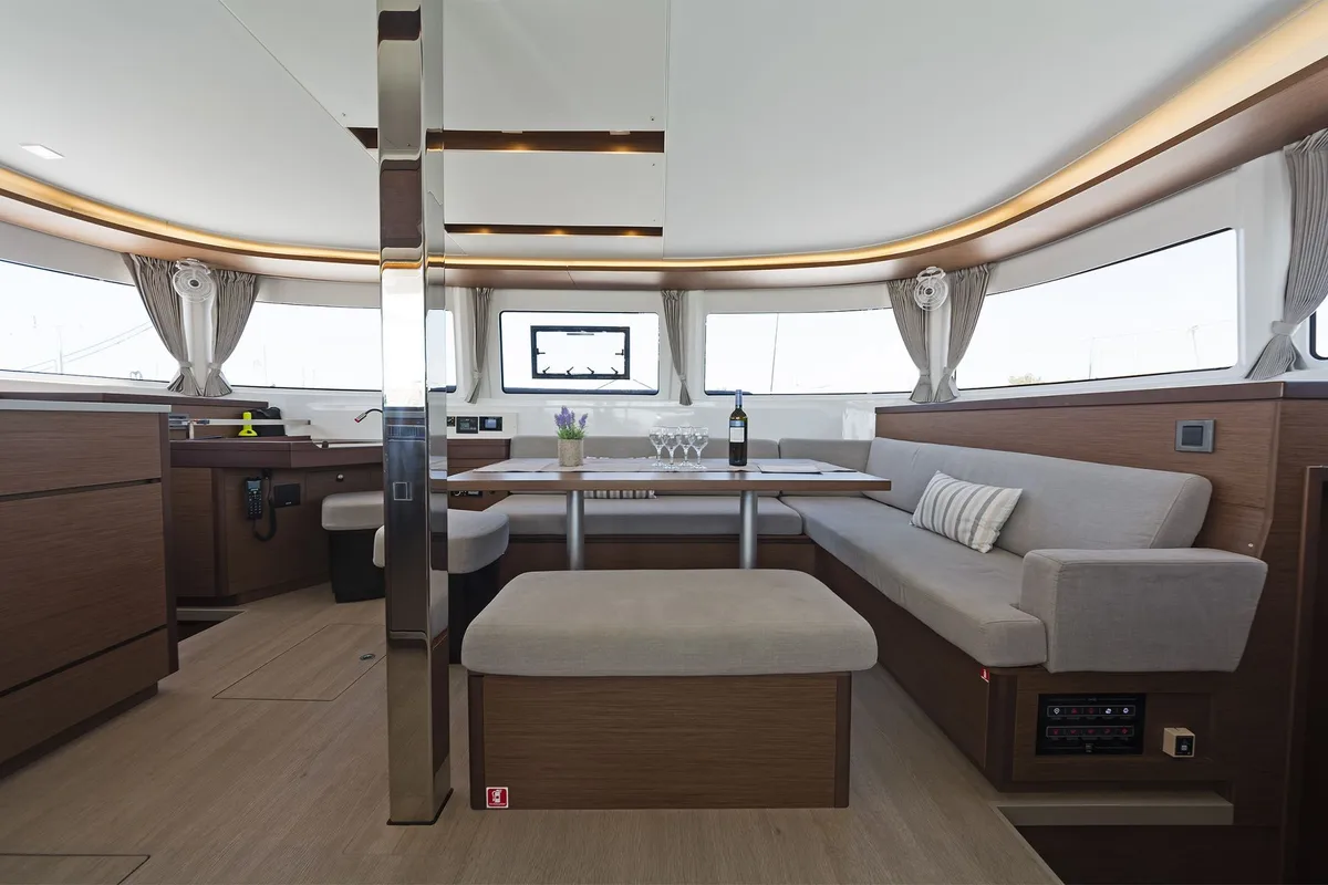 Salon of No Worries, a Lagoon 46 catamaran at Municipal Unit of Rhodes, Greece