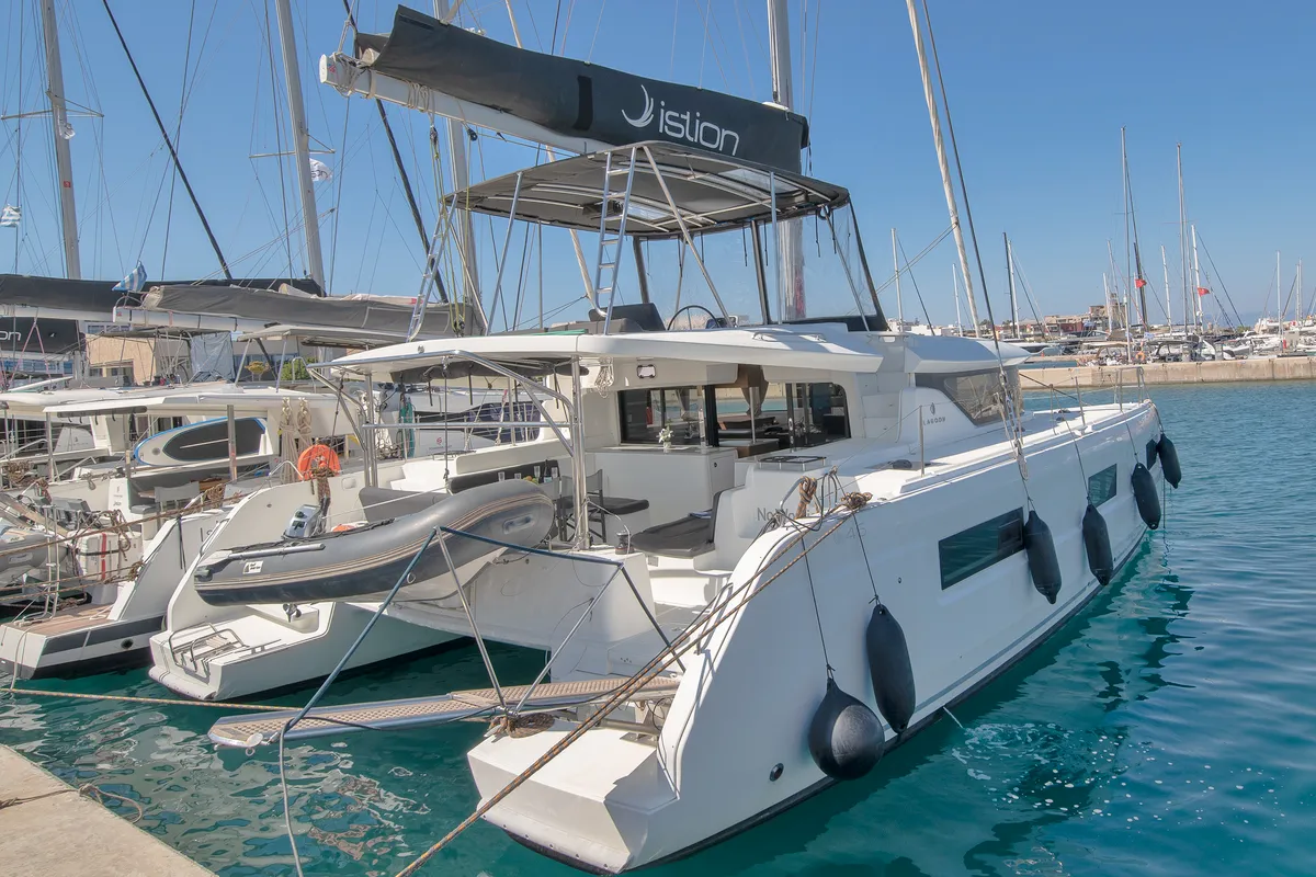 No Worries, a Lagoon 46 catamaran at Municipal Unit of Rhodes, Greece