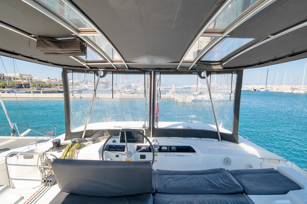 No Worries, a Lagoon 46 catamaran at Municipal Unit of Rhodes, Greece