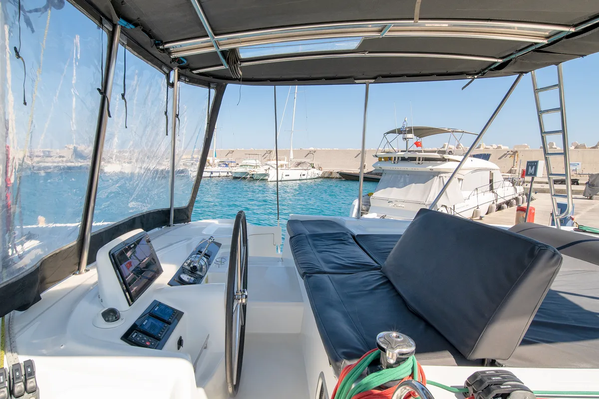 No Worries, a Lagoon 46 catamaran at Municipal Unit of Rhodes, Greece