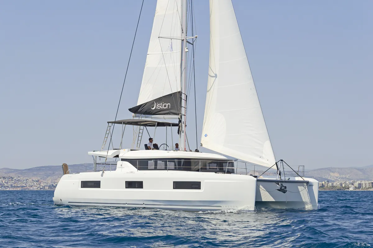 No Worries, a Lagoon 46 catamaran at Municipal Unit of Rhodes, Greece