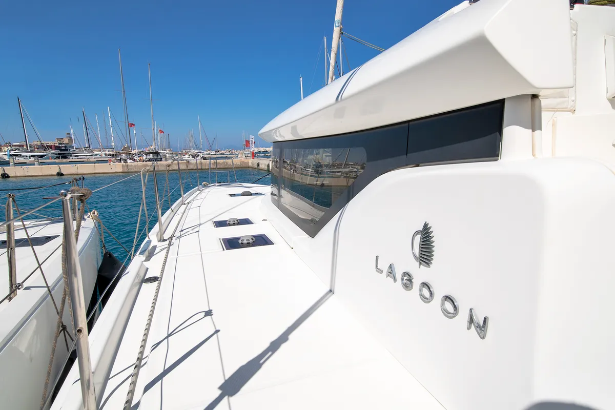 No Worries, a Lagoon 46 catamaran at Municipal Unit of Rhodes, Greece