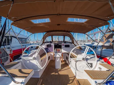 Cockpit of Adelyna, a Elan Impression 45 sailboat at Grad Biograd na Moru, Croatia