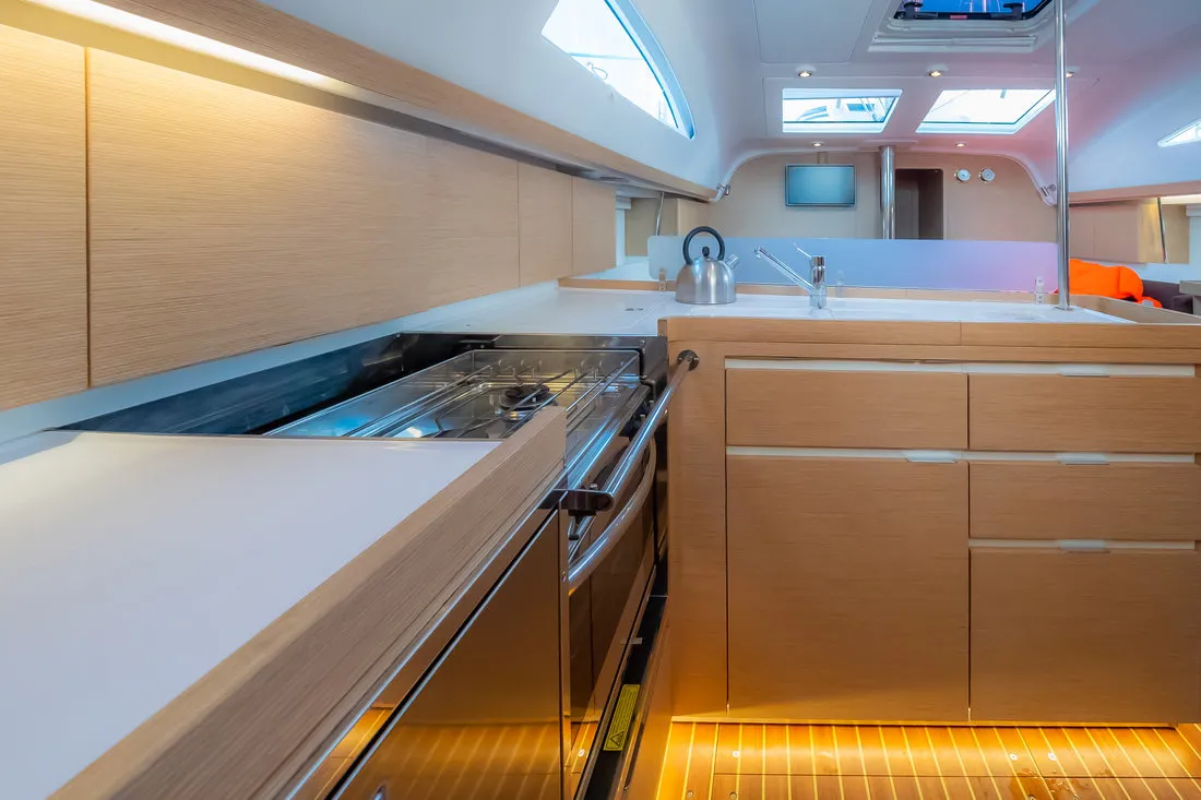 Galley of Adelyna, a Elan Impression 45 sailboat at Grad Biograd na Moru, Croatia