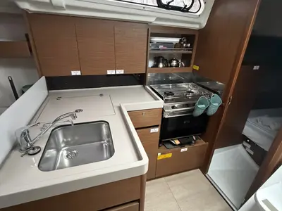 Galley of Orionis, a Beneteau Oceanis 34.1 sailboat at Marmaris, Turkey