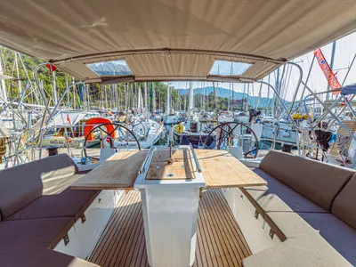 Cockpit of Miro 2022, a Beneteau Oceanis 40.1 sailboat at Marmaris, Turkey
