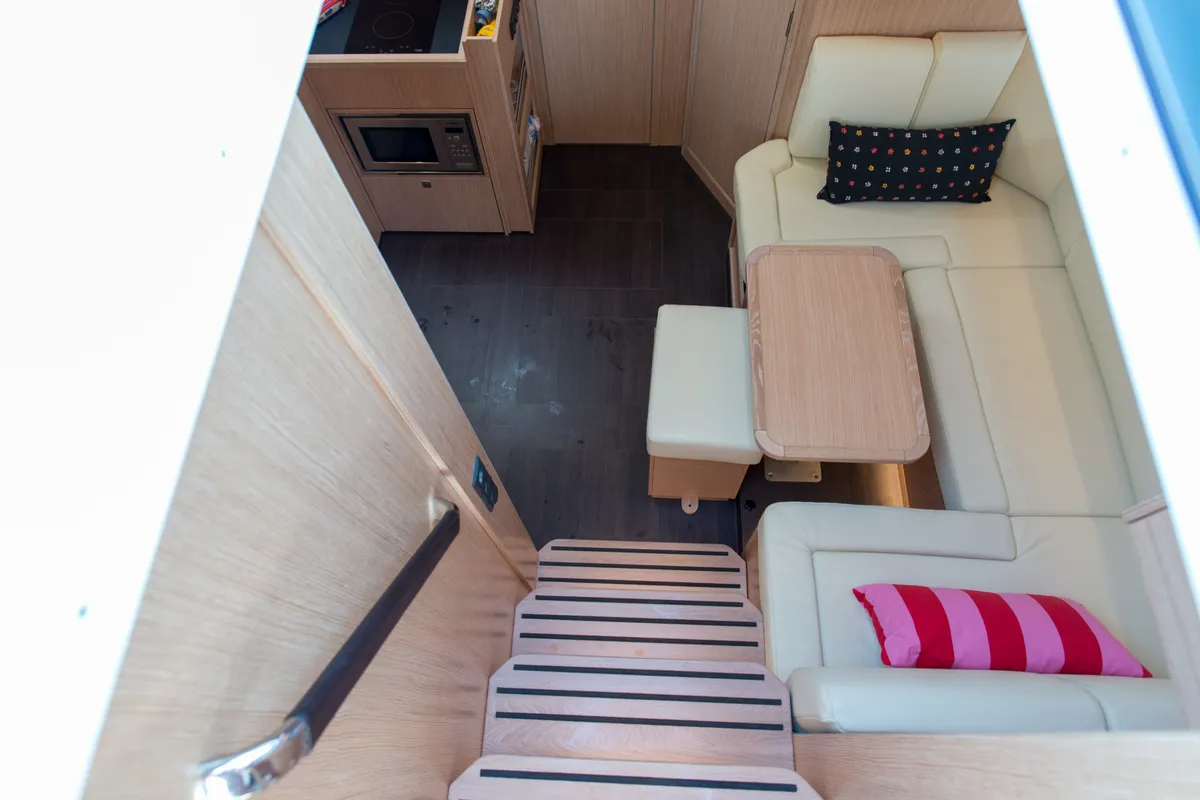 Salon of Sandy I, a Bavaria SR41 motor yacht at Kontokali, Greece