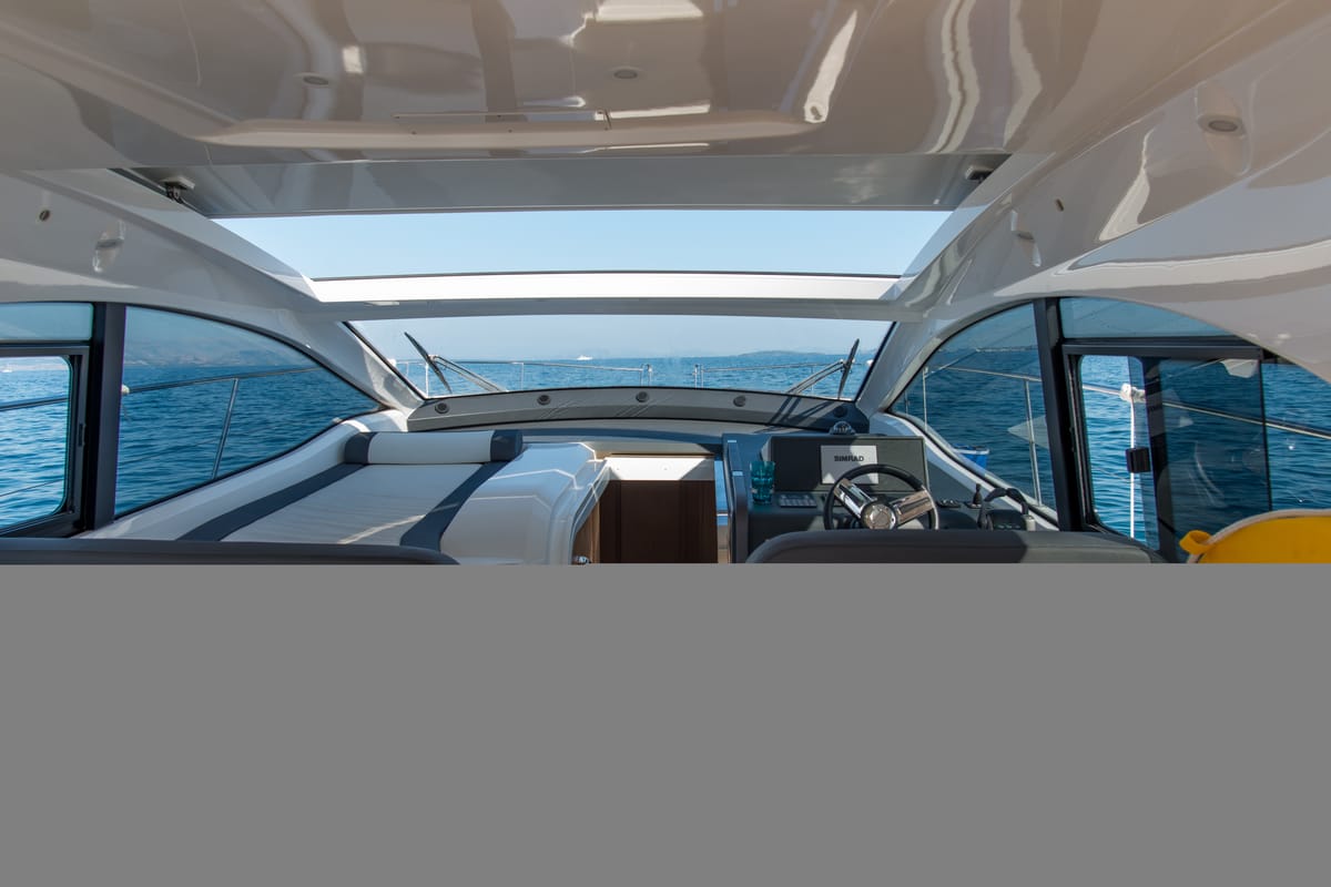 Salon of Sandy I, a Bavaria SR41 motor yacht at Kontokali, Greece