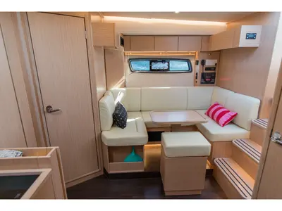 Salon of Sandy I, a Bavaria SR41 motor yacht at Kontokali, Greece