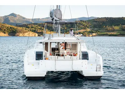 Exterior view of Comfort, a Bali 4.8 catamaran at Lavreotiki Municipal Unit, Greece