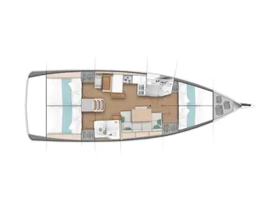 Floor plan of Virginia, a Jeanneau Sun Odyssey 440 sailboat at Volos Municipality, Greece