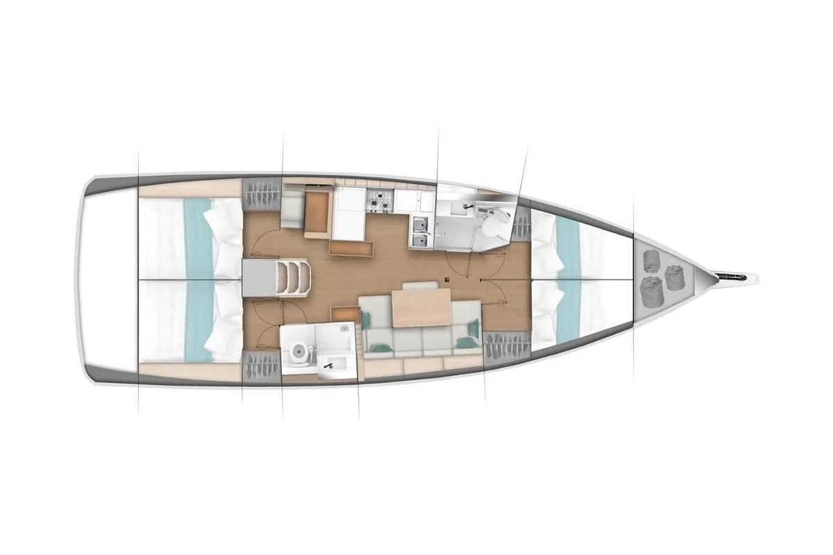 Floor plan of Virginia, a Jeanneau Sun Odyssey 440 sailboat at Volos Municipality, Greece