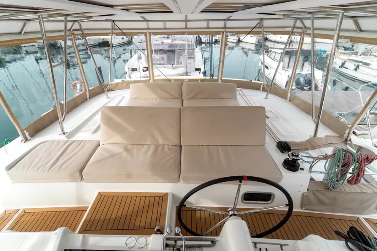 Cockpit of St. Tatiana, a Lagoon 46 catamaran at Tivat, Montenegro