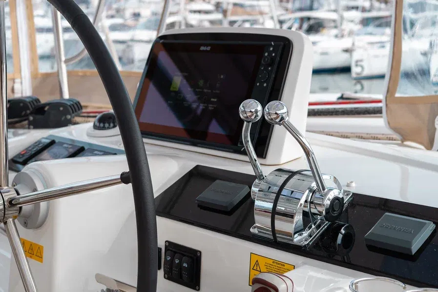 Cockpit of St. Tatiana, a Lagoon 46 catamaran at Tivat, Montenegro