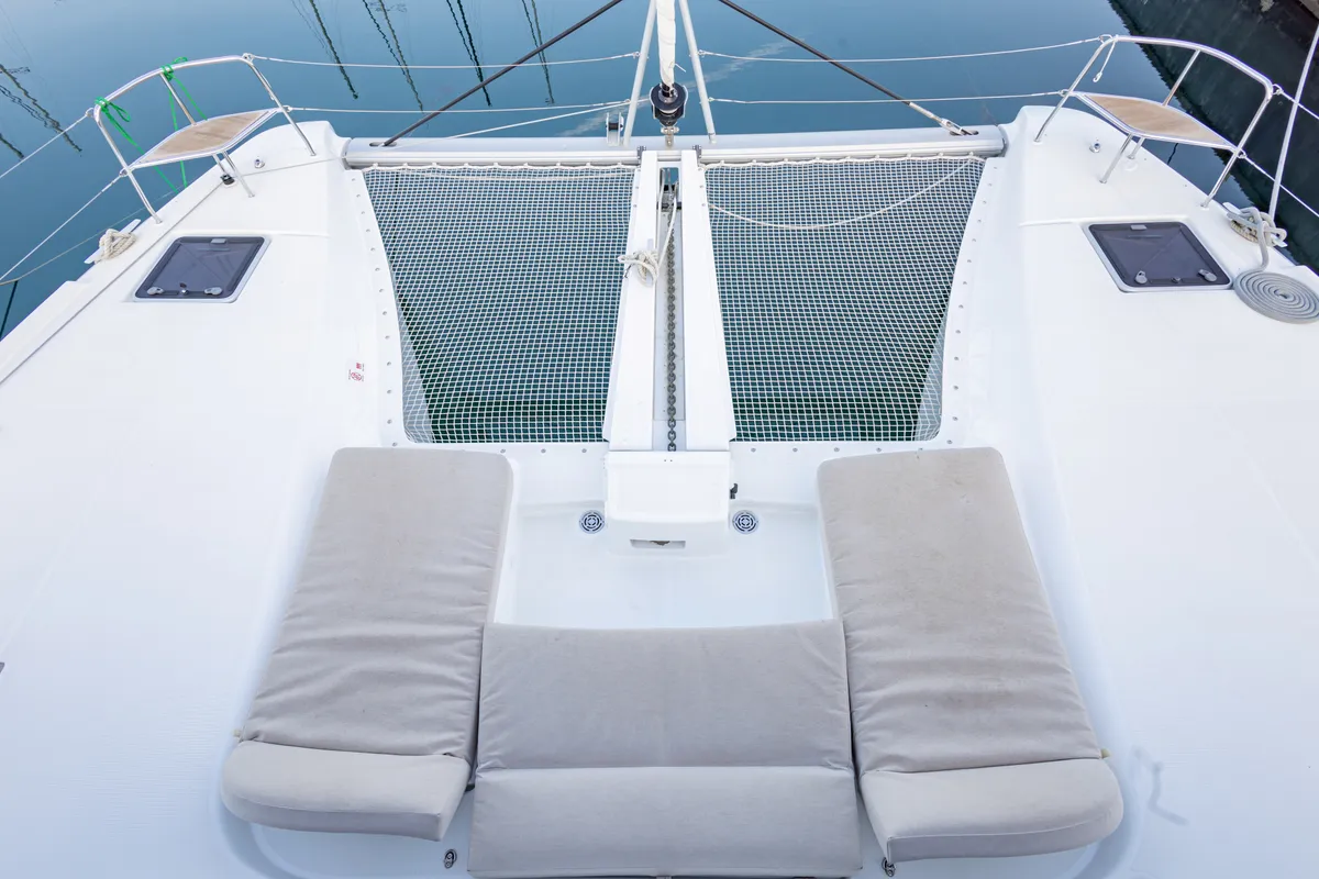 Deck of St. Tatiana, a Lagoon 46 catamaran at Tivat, Montenegro