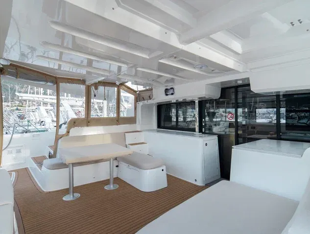 Deck of St. Tatiana, a Lagoon 46 catamaran at Tivat, Montenegro