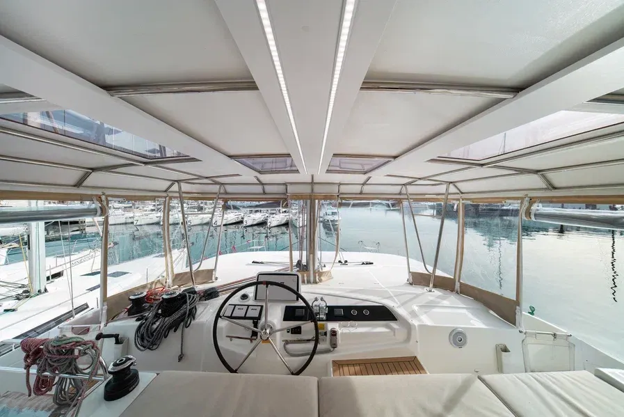 Cockpit of St. Tatiana, a Lagoon 46 catamaran at Tivat, Montenegro