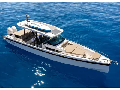 Exterior view of Premium, a Axopar 37 Sun Top motorboat at Chania, Greece