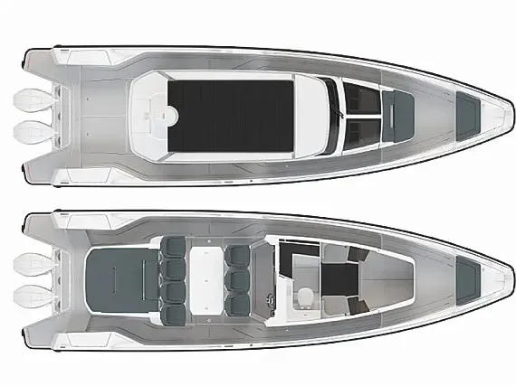 Floor plan of Premium, a Axopar 37 Sun Top motorboat at Chania, Greece