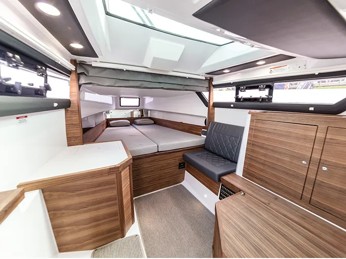 Cabin on Premium, a Axopar 37  Sun Top motorboat at Chania, Greece