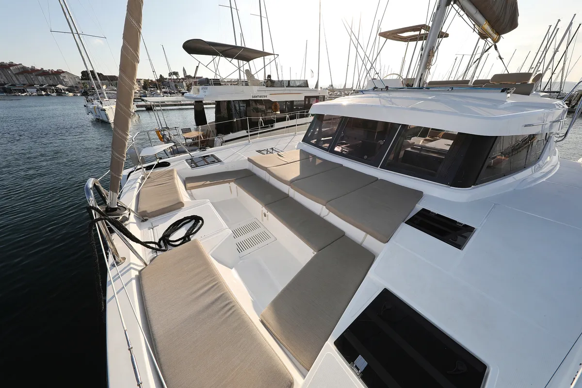 Deck of Ocean Office, a Bali Catspace catamaran at Grad Trogir, Croatia