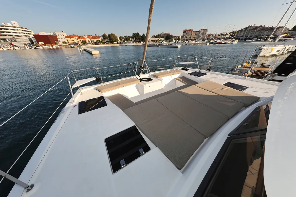 Deck of Ocean Office, a Bali Catspace catamaran at Grad Trogir, Croatia