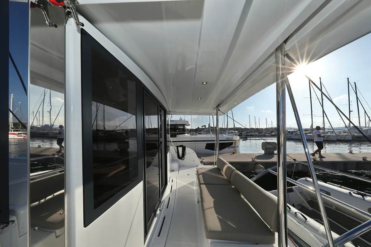 Deck of Ocean Office, a Bali Catspace catamaran at Grad Trogir, Croatia