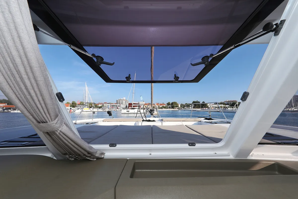 Deck of Ocean Office, a Bali Catspace catamaran at Grad Trogir, Croatia