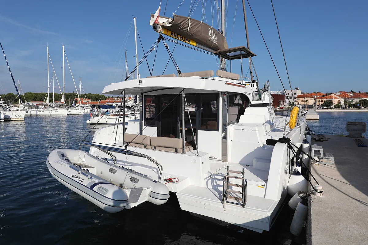 Exterior view of Ocean Office, a Bali Catspace catamaran at Grad Trogir, Croatia