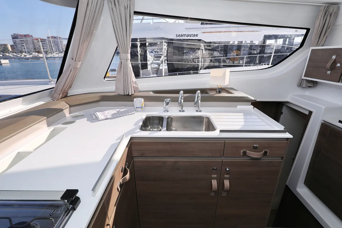 Galley of Ocean Office, a Bali Catspace catamaran at Grad Trogir, Croatia