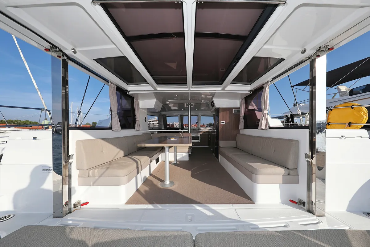Deck of Ocean Office, a Bali Catspace catamaran at Grad Trogir, Croatia