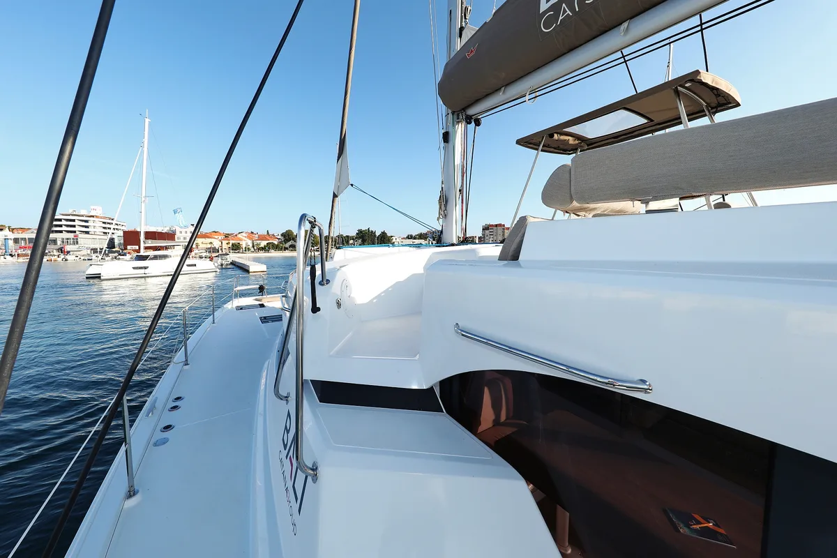 Exterior view of Ocean Office, a Bali Catspace catamaran at Grad Trogir, Croatia