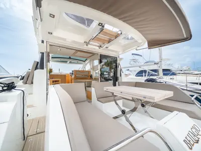 Bellagio, a Galeon 430 Skydeck motorboat at Makarska, Croatia