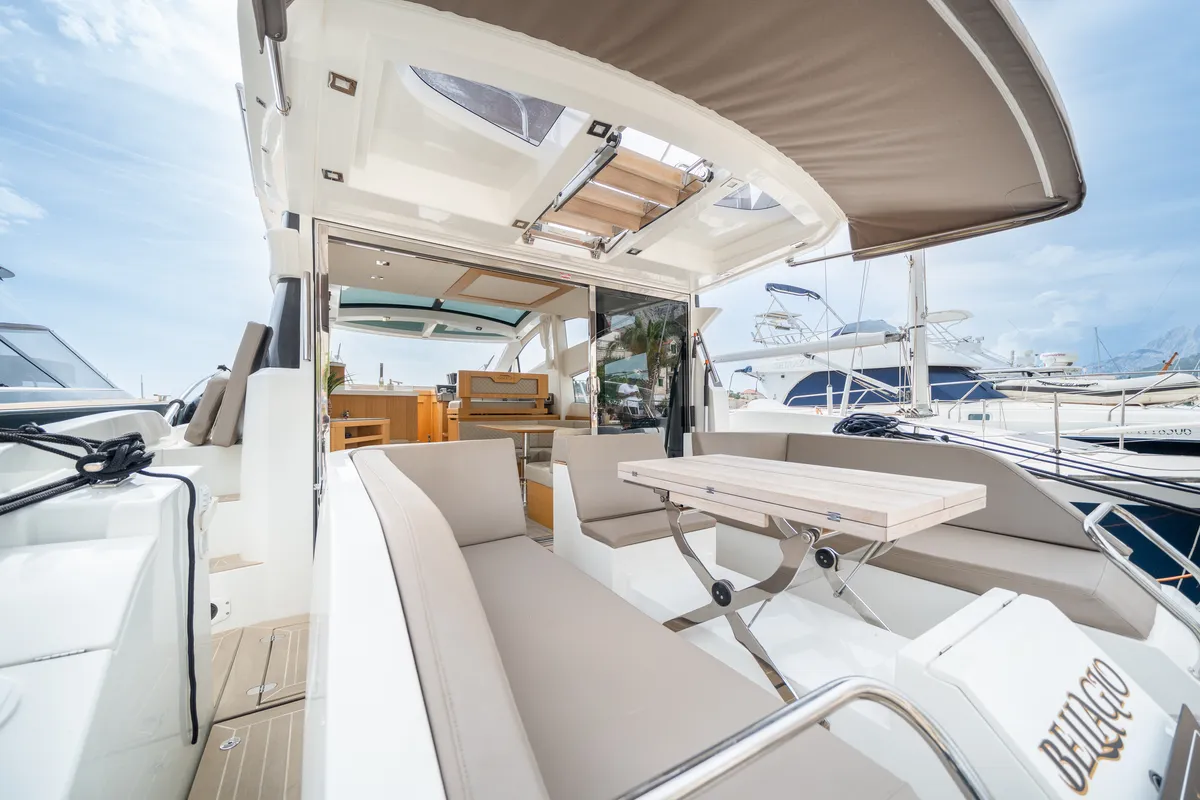 Bellagio, a Galeon 430 Skydeck motorboat at Makarska, Croatia