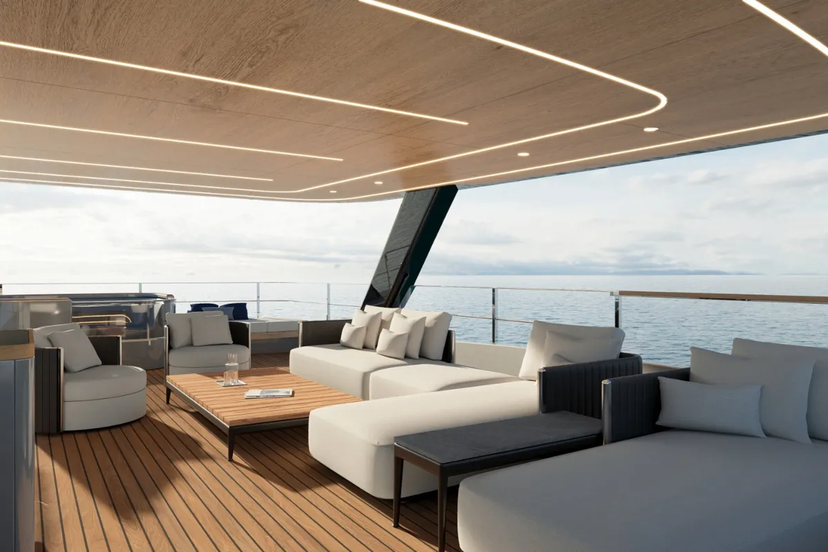 Deck of MIM OCEAN 10 | to be delivered in January 2027, a Sunreef Ultima 88 catamaran at Port d'Andratx, Spain