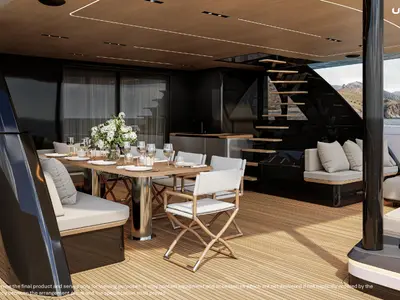 Deck of MIM OCEAN 10 | to be delivered in January 2027, a Sunreef Ultima 88 catamaran at Port d'Andratx, Spain