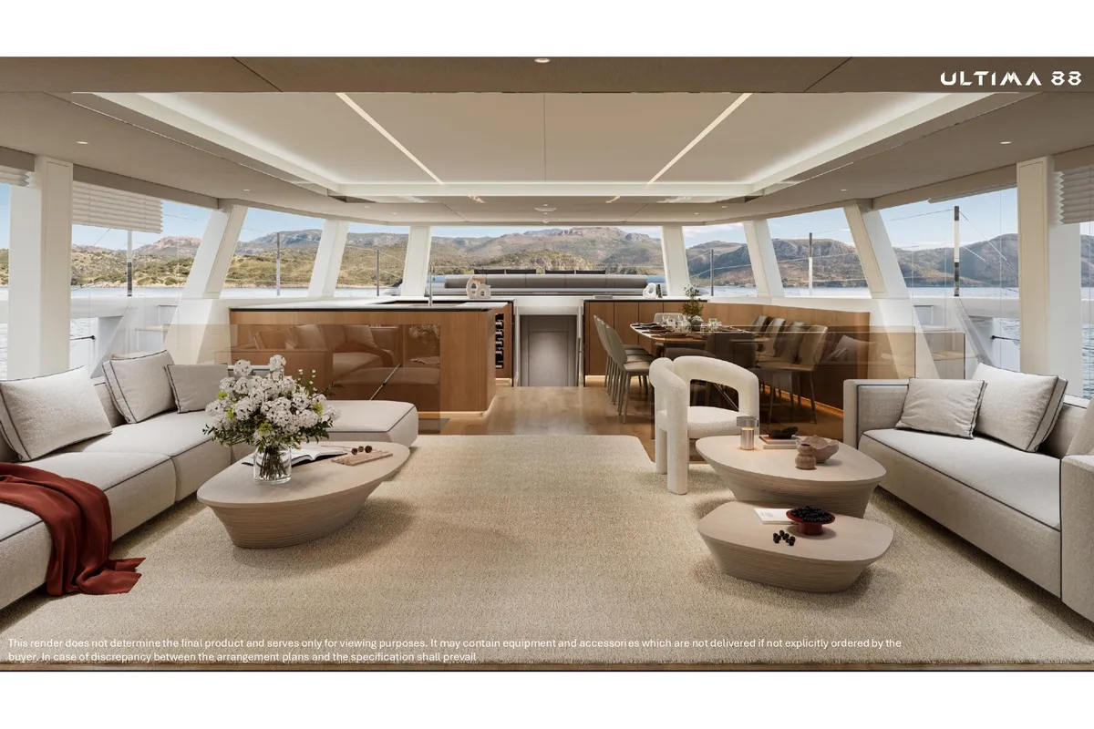 Salon of MIM OCEAN 10 | to be delivered in January 2027, a Sunreef Ultima 88 catamaran at Port d'Andratx, Spain