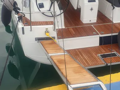 Cockpit of The song is you, a Jeanneau Sun Odyssey 410 sailboat at Tropea, Italy