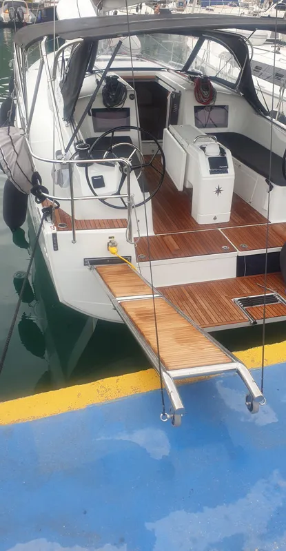 Cockpit of The song is you, a Jeanneau Sun Odyssey 410 sailboat at Tropea, Italy