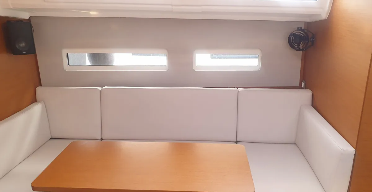 Salon of The song is you, a Jeanneau Sun Odyssey 410 sailboat at Tropea, Italy