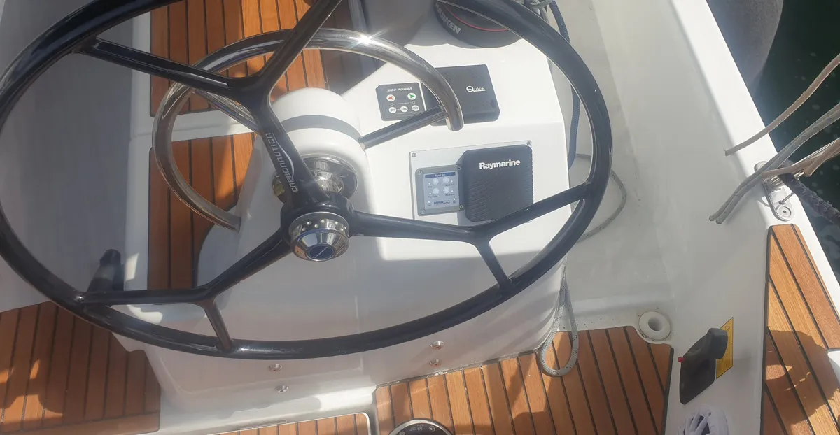 Cockpit of The song is you, a Jeanneau Sun Odyssey 410 sailboat at Tropea, Italy