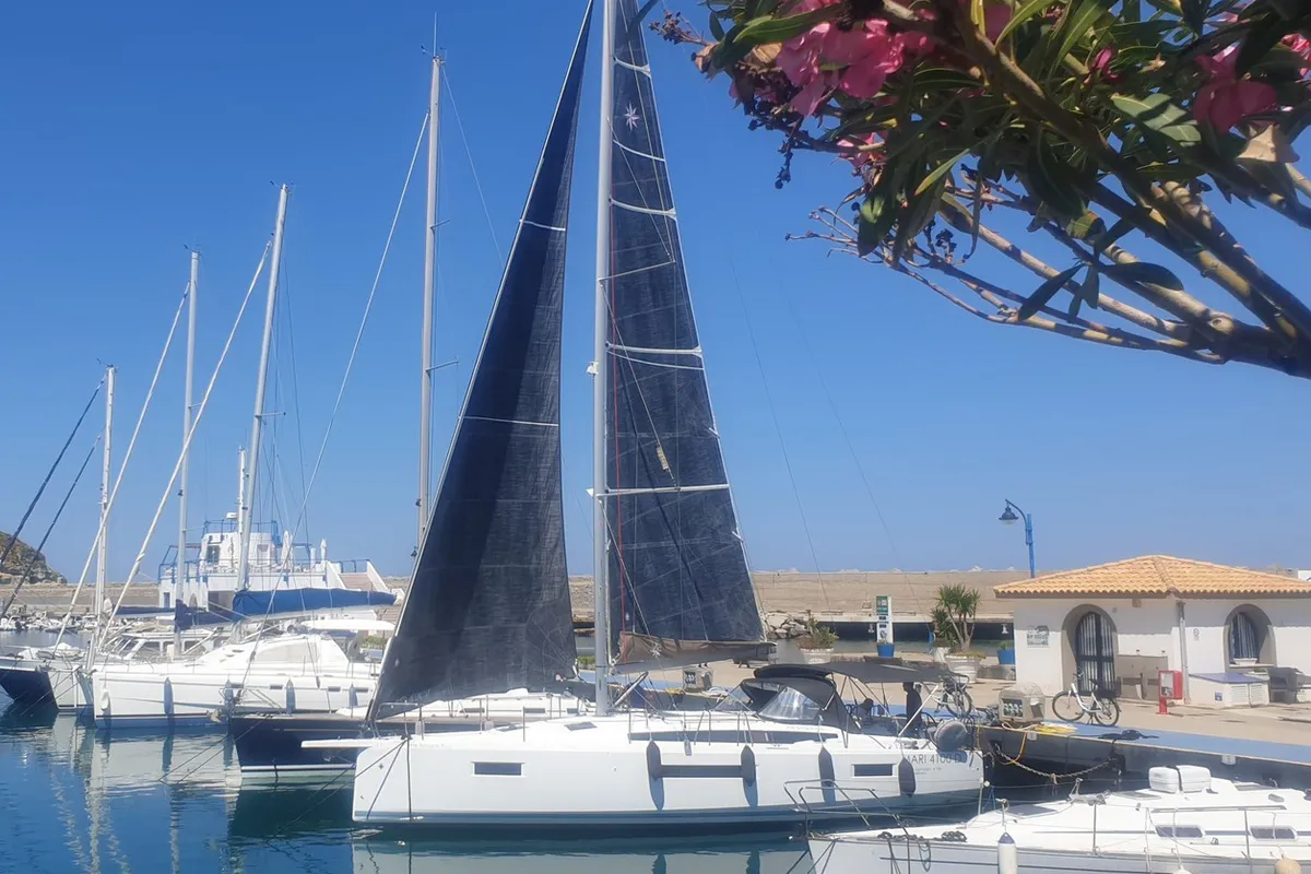 Exterior view of The song is you, a Jeanneau Sun Odyssey 410 sailboat at Tropea, Italy