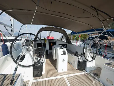 Cockpit of Suncity 4, a Jeanneau Sun Odyssey 440 sailboat at Fethiye, Turkey