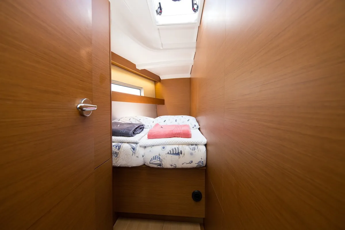 Cabin on Suncity 4, a Jeanneau Sun Odyssey 440 sailboat at Fethiye, Turkey