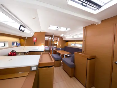 Salon of Suncity 4, a Jeanneau Sun Odyssey 440 sailboat at Fethiye, Turkey
