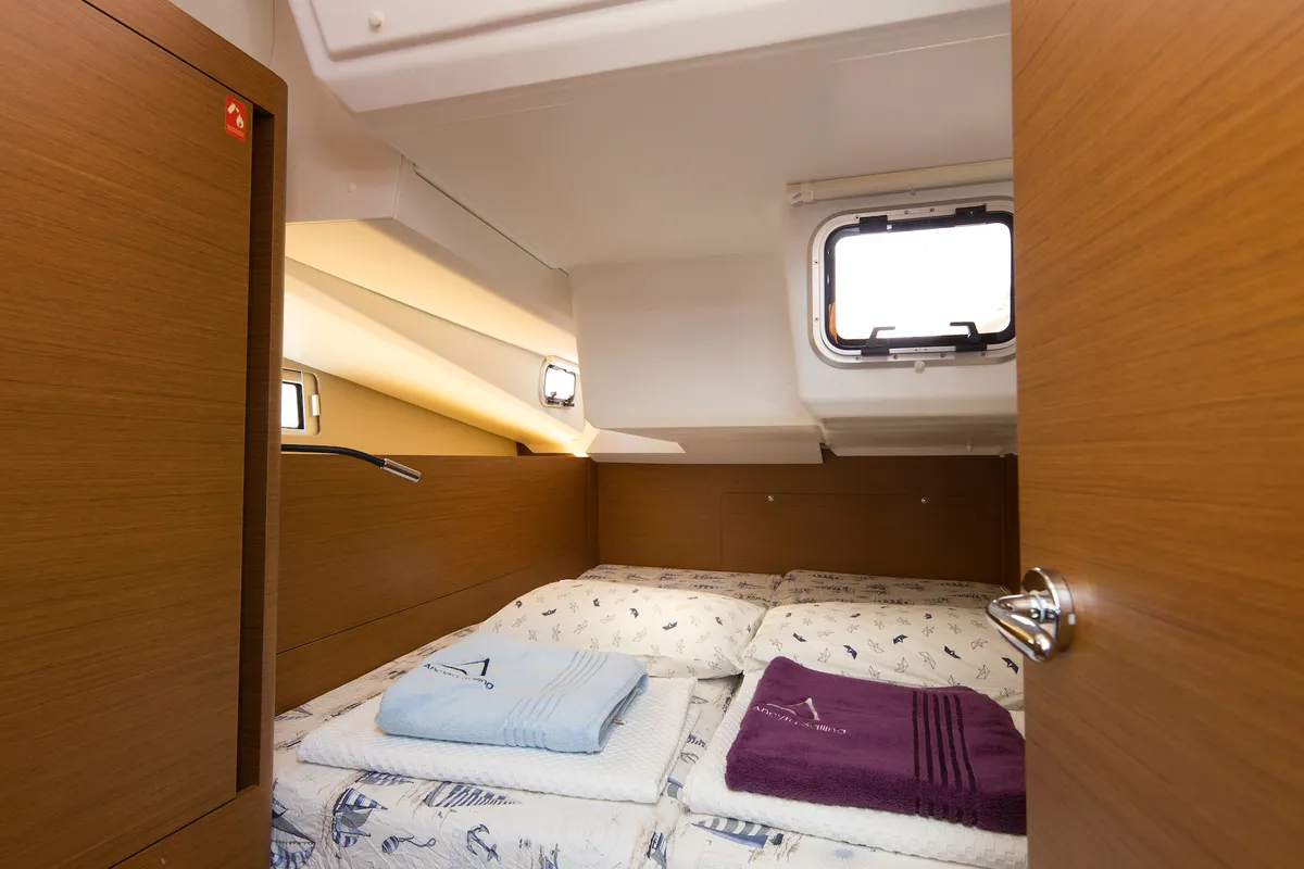 Cabin on Suncity 4, a Jeanneau Sun Odyssey 440 sailboat at Fethiye, Turkey