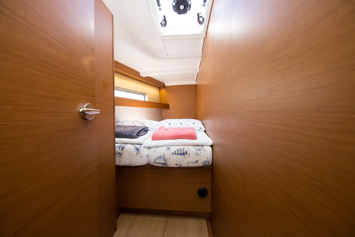 Cabin on Suncity 4, a Jeanneau Sun Odyssey 440 sailboat at Fethiye, Turkey