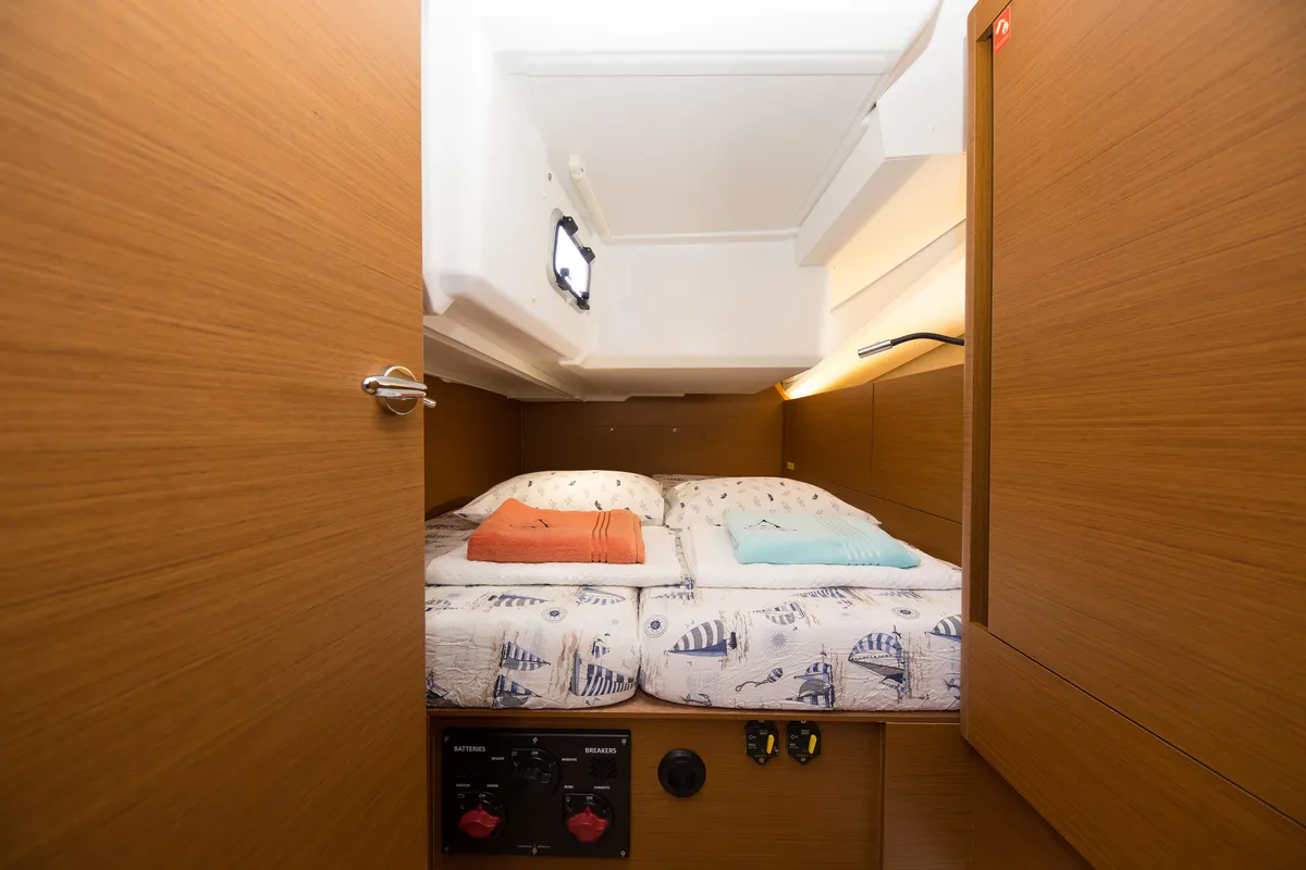 Cabin on Suncity 4, a Jeanneau Sun Odyssey 440 sailboat at Fethiye, Turkey